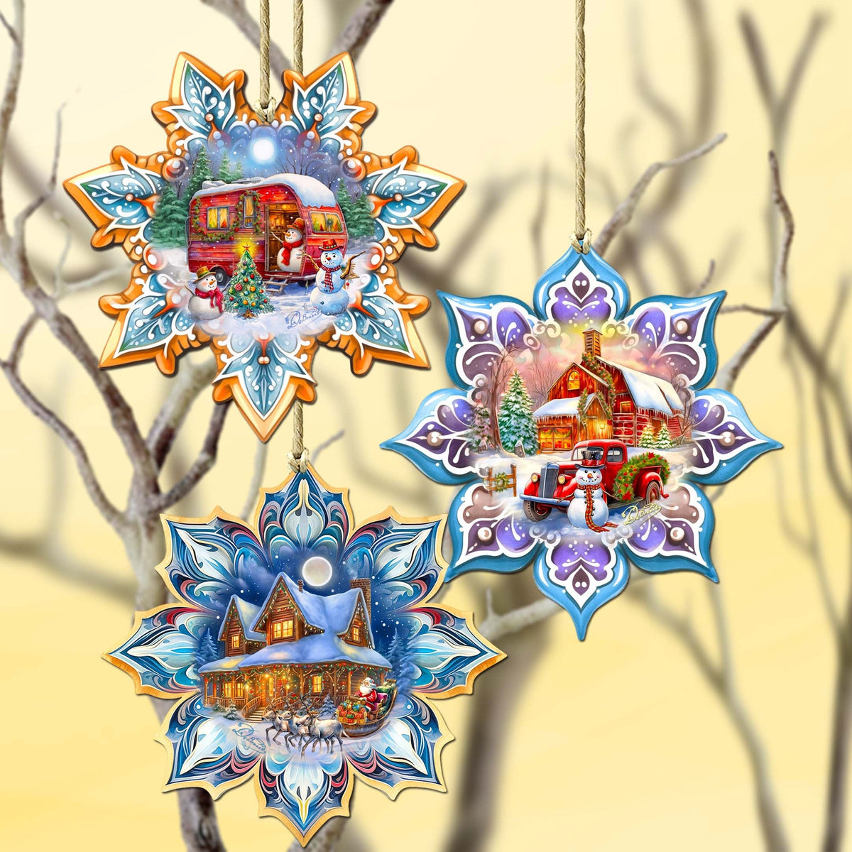 Waiting for Christmas Snowflake Eco Wood Ornaments Set of 3 by G. Debrekht - Christmas Decor - 8090150-S3