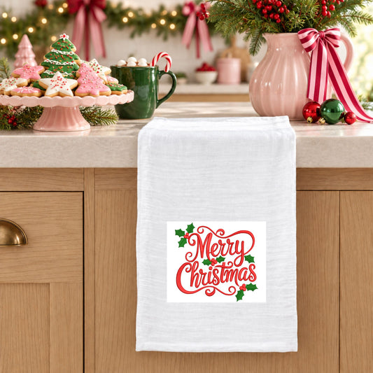 A Southern Luxuries Merry Christmas Tea Towel Flour Sack (Embroidery)