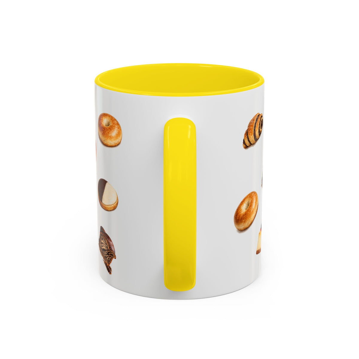 NYC Kosher Bakery Pattern Accent Mug | Babka Cheesecake Rugelach Black + White Cookie Challah Bagel 11oz Ceramic Coffee Cup