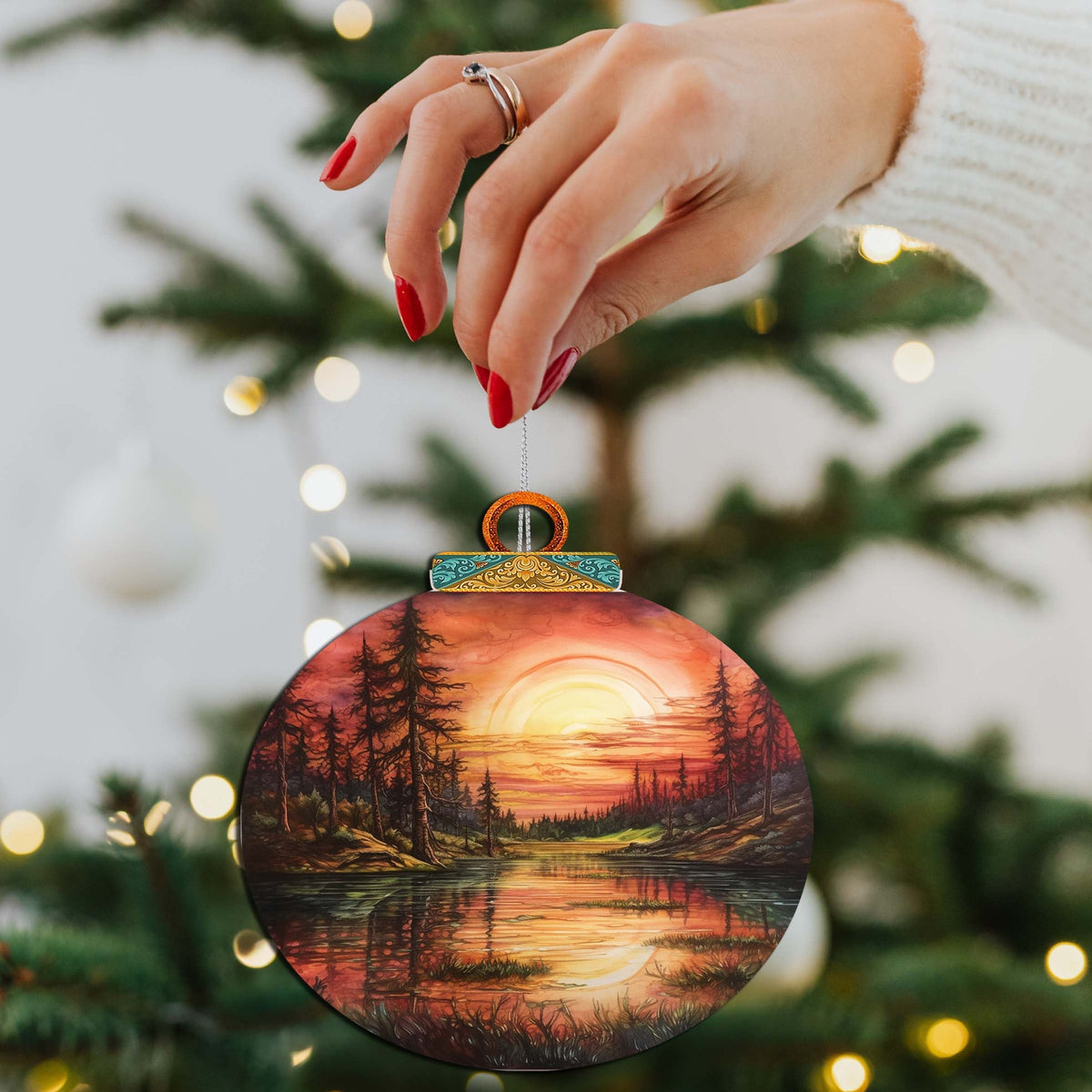 Red Sunset in Alaska Wooden Ornaments by G.Debrekht - Wildlife Holiday Decor - 870077