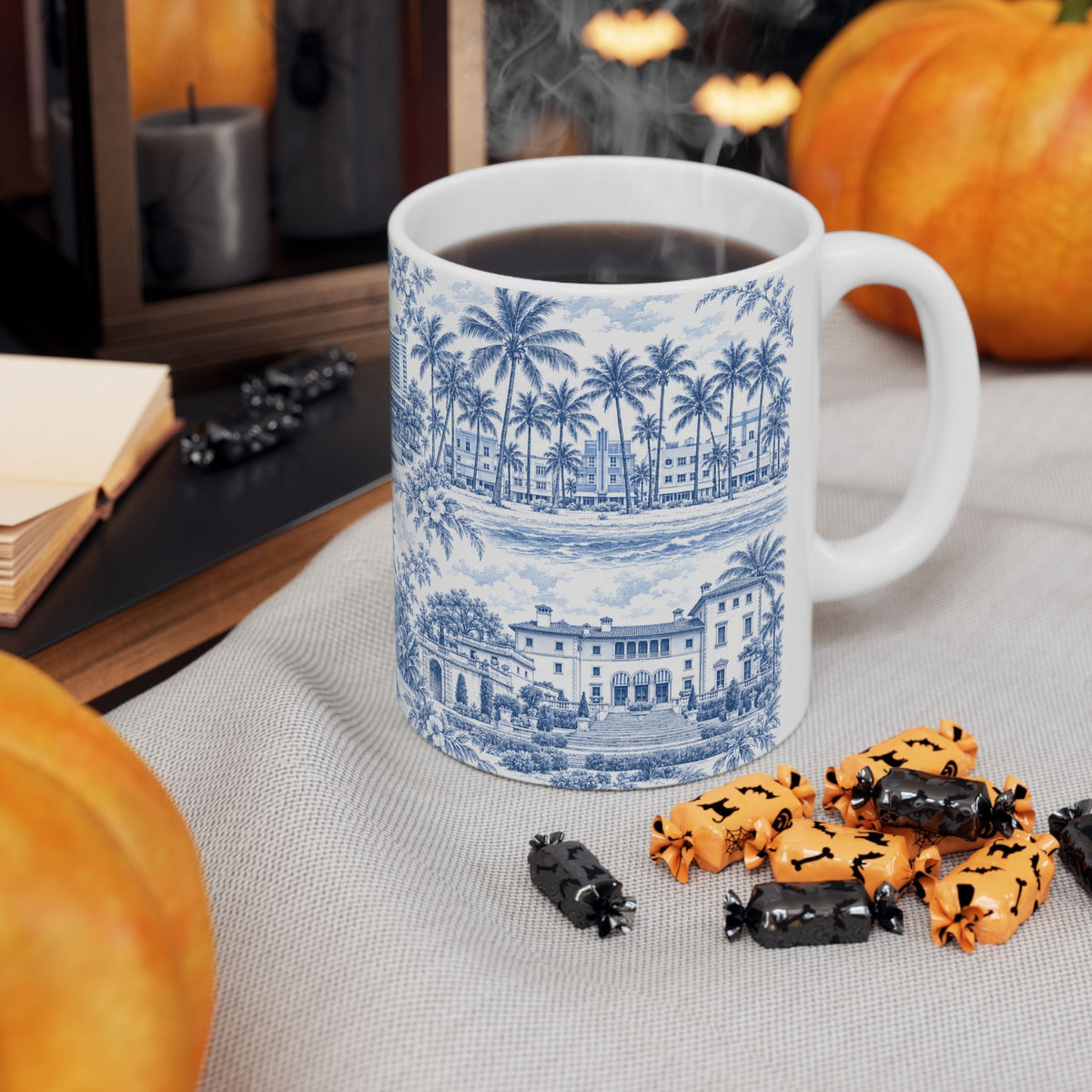 Miami Blue Toile de Jouy Ceramic Mug — Florida Chinoiserie (11oz)