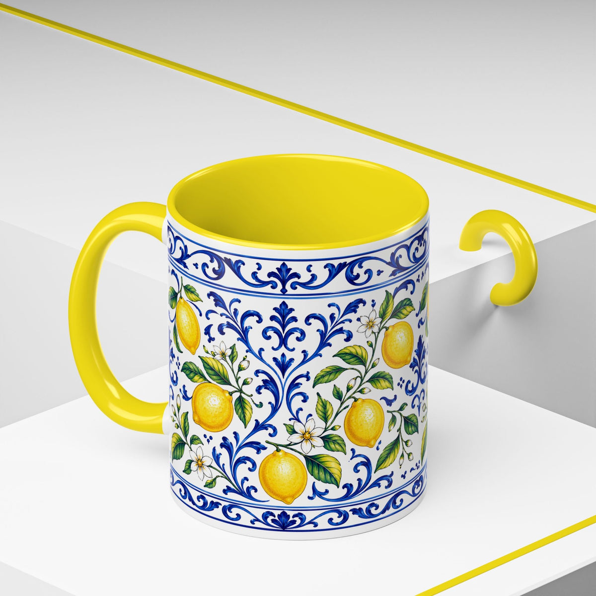 Little Italy Amalfi Blue with Lemon Accent Mug — Blue Ceramic Kitchen Mug (11oz)