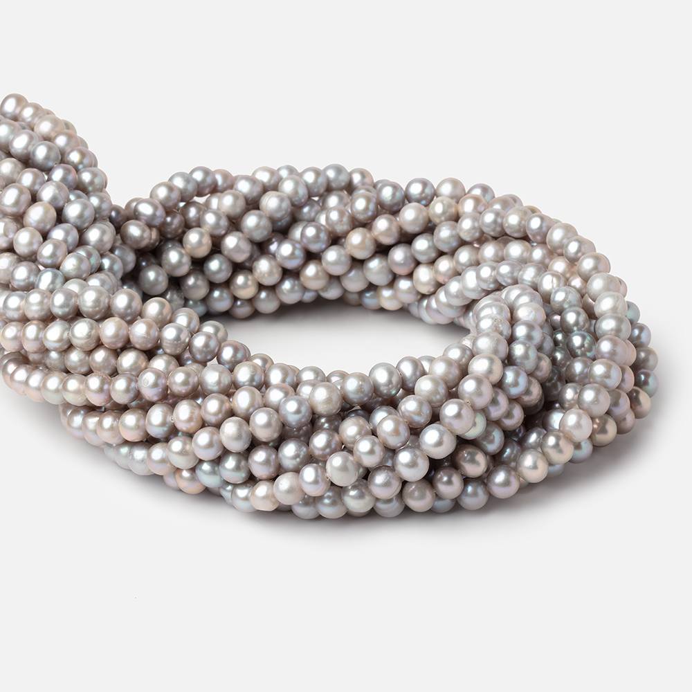 6.5x5.5mm Silver Off Round Freshwater Pearl Beads 16 inch 72 pieces