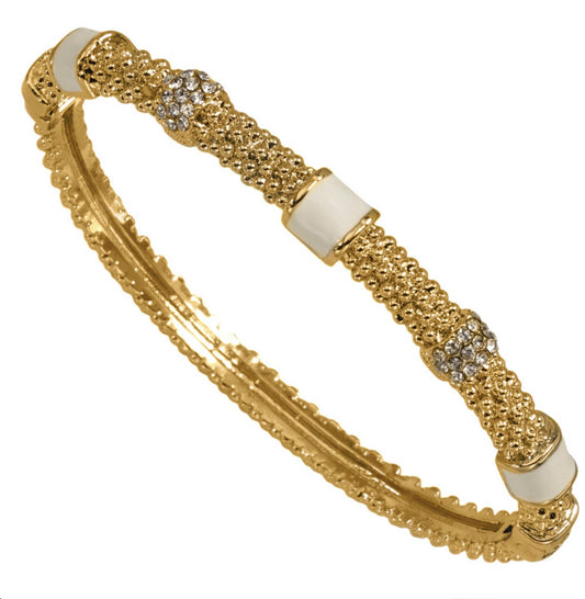Best Kept Golden White Onyx & Crystal Station Bangle Bracelet