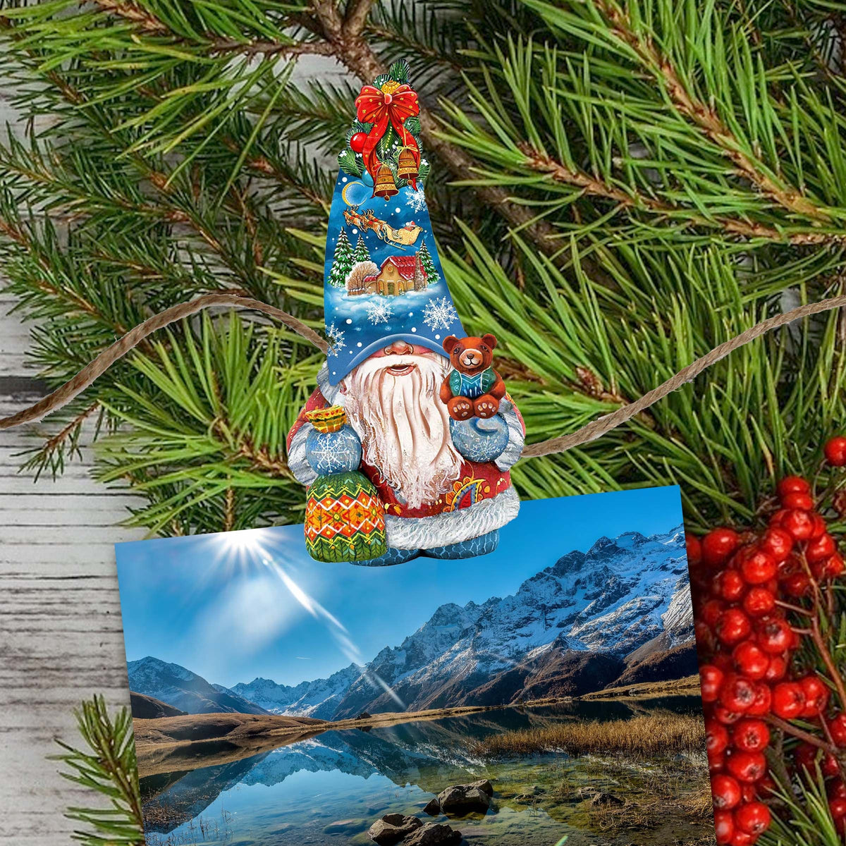 Holiday Gnomes Clip-On Eco Wood Decorative Ornaments Set of 6 by G. Debrekht  - Christmas Decor - 8090138C-S6