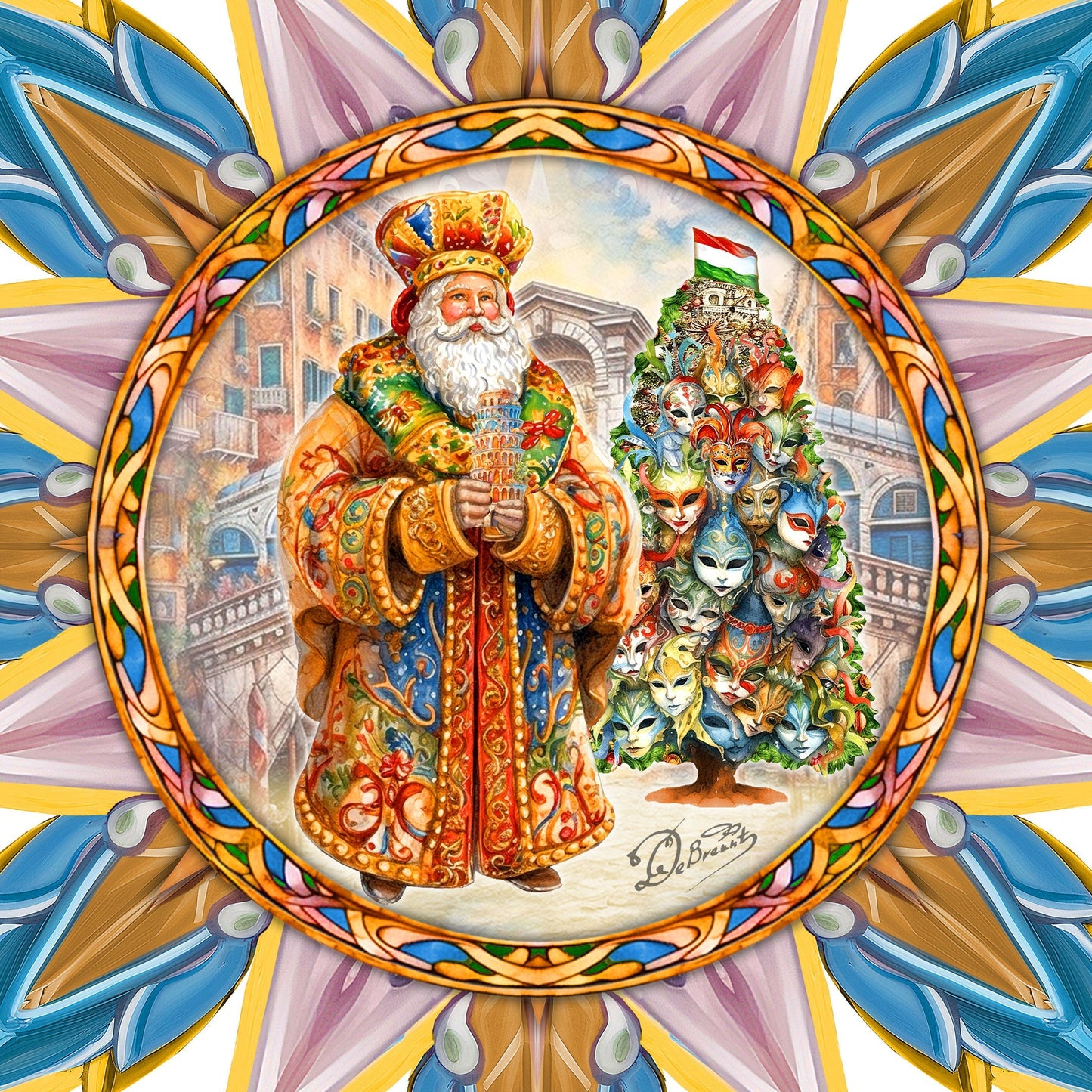Italian-inspired Santa Tree Topper Wooden Decor by G. Debrekht  - Santa Snowman Decor - 89522