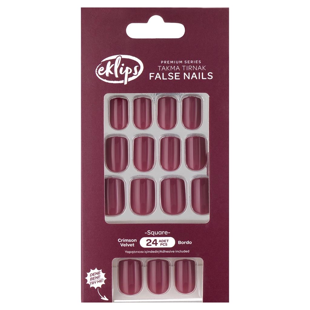 Eklips Crimson Velvet Square False Nails 24-Pack