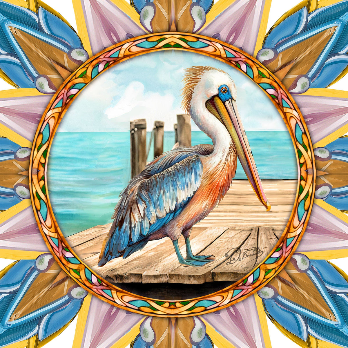 Coastal Pelican Star Tree Topper Wooden Decor by G. Debrekht - Wildlife Holiday Decor - 89514