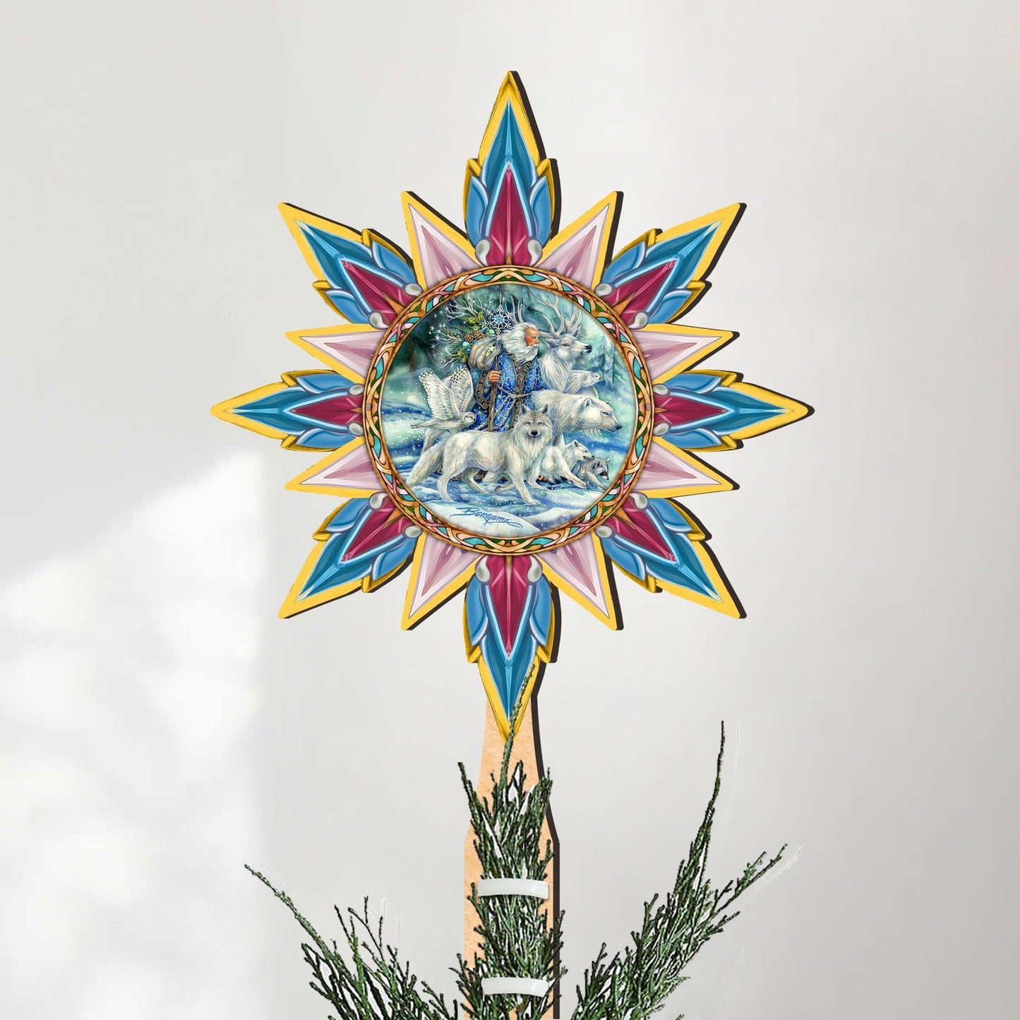 Cool Winds Father Winter Animals Tree Topper Wooden Decor by J. Bergsma  - Santa Snowman Decor - 89521-JB
