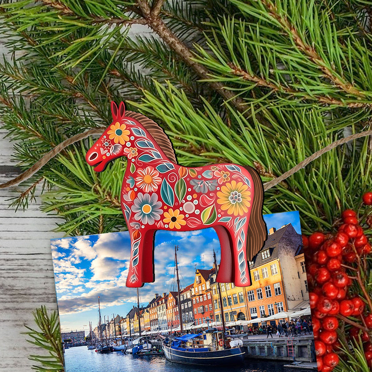 Danish Horses Clip-On Eco Wood Decorative Ornaments Set of 6 by G. Debrekht - Love Family Decor - 8090075C-S6