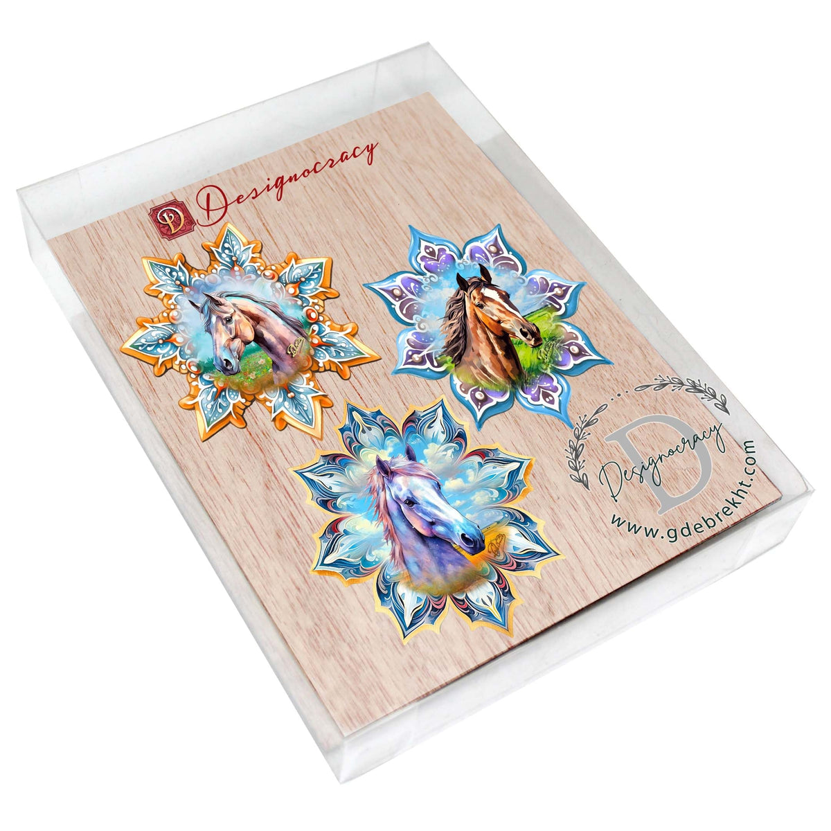 Horses Snowflake Eco Wood Ornaments Set of 3 by G. Debrekht - Nature Wildlife Decor - 8090151-S3