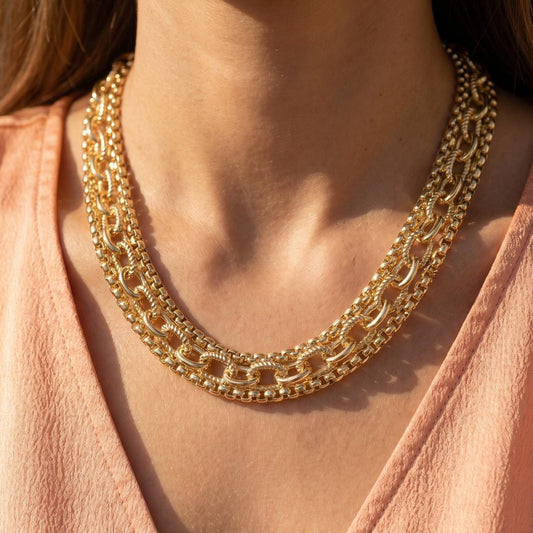 The Looks by Fame Gold Plated Assorted Layered Chains Necklace