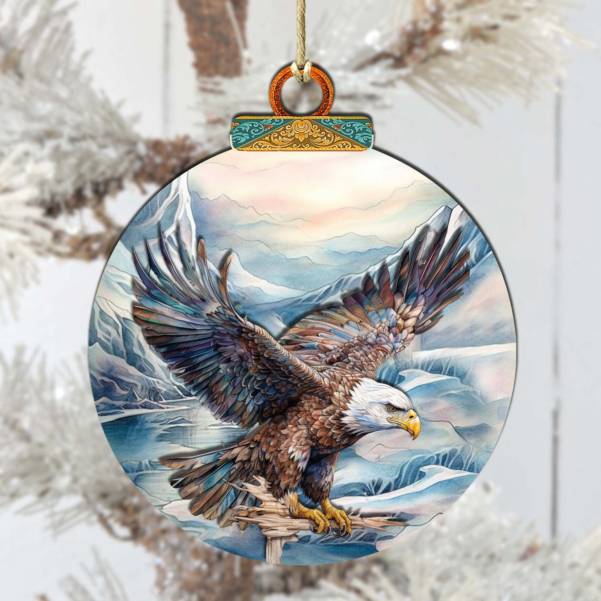 Bald Eagle in Alaska's Sky Wooden Ornaments by G.Debrekht - Wildlife Holiday Decor - 870064