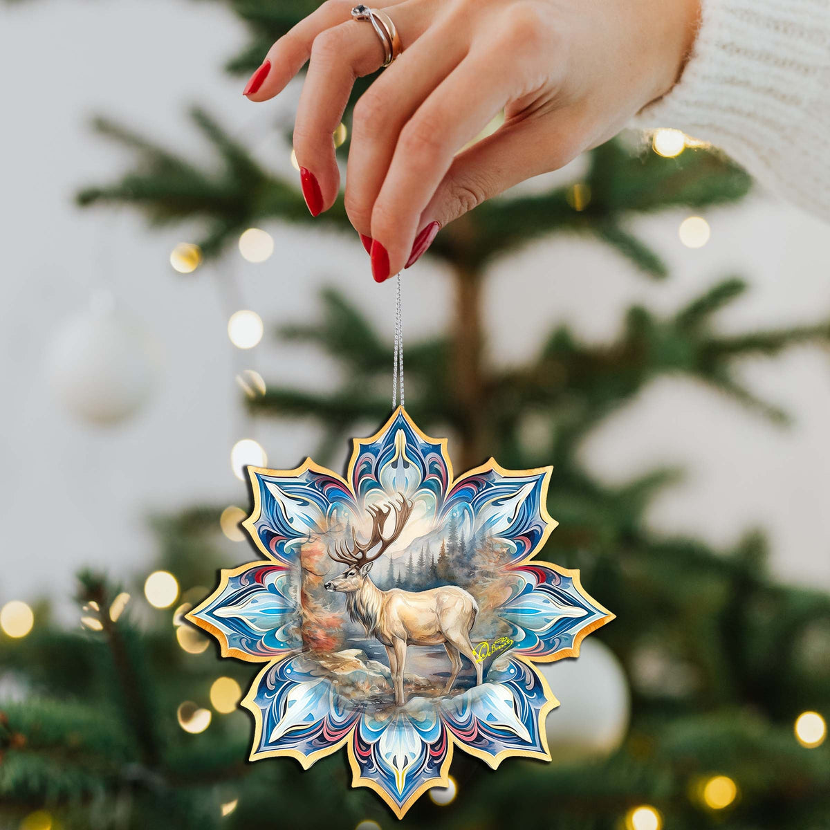 Forest Animals Snowflake Eco Wood Ornaments Set of 3 by G. Debrekht - Nature Wildlife Decor - 8090145-S3