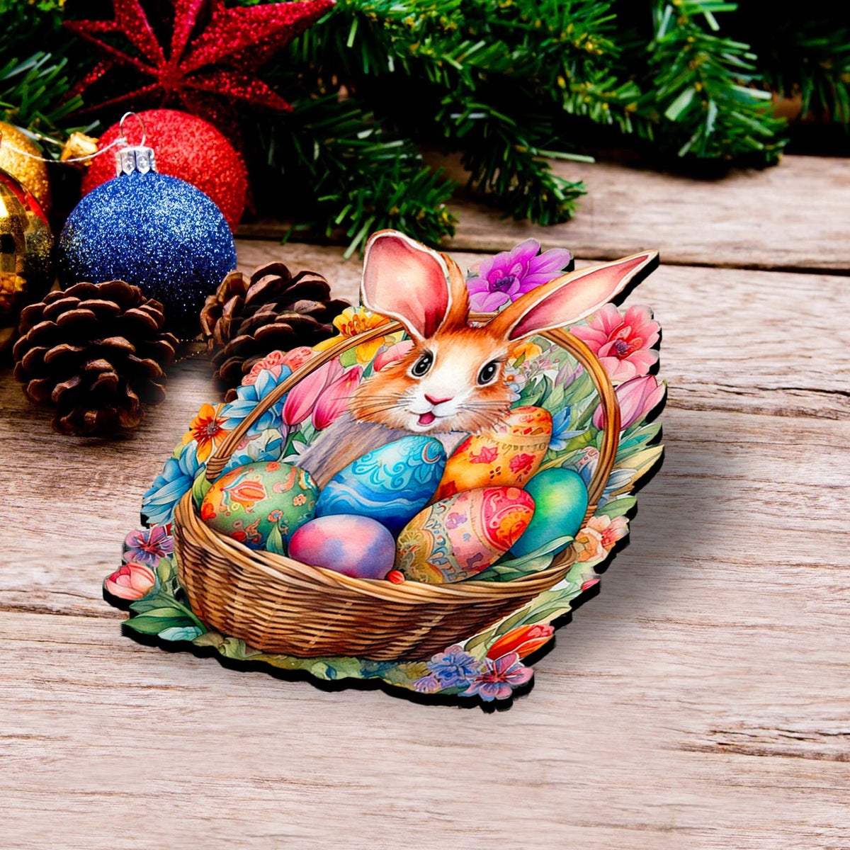 Eggs and Bunnies Clip-On Eco Wood Decorative Ornaments Set of 3 by G. Debrekht - Easter Decor - 8091057C-S3