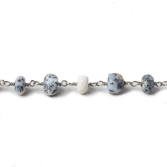 6mm Dendritic Opal faceted rondelle Silver Chain by the foot 30 pcs