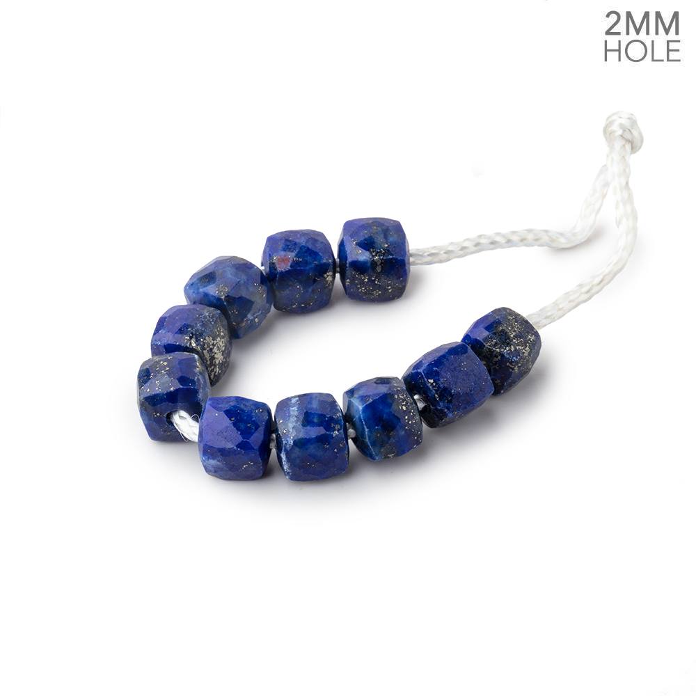 6mm Lapis Lazuli 2mm Large Hole Faceted Cube Beads Set of 10