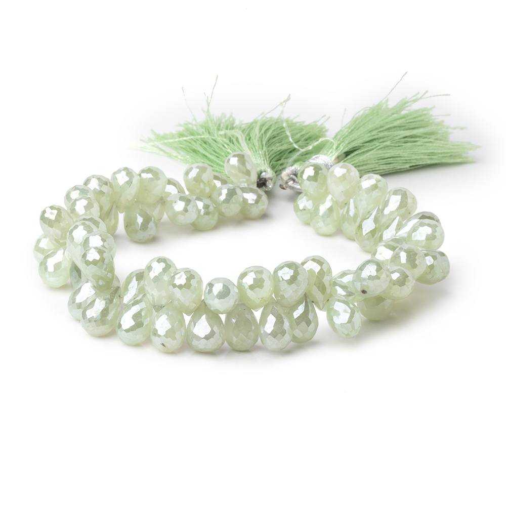 6x5-12x6mm Mystic Prehnite Faceted Tear Drop Beads 8 inch 65 pieces