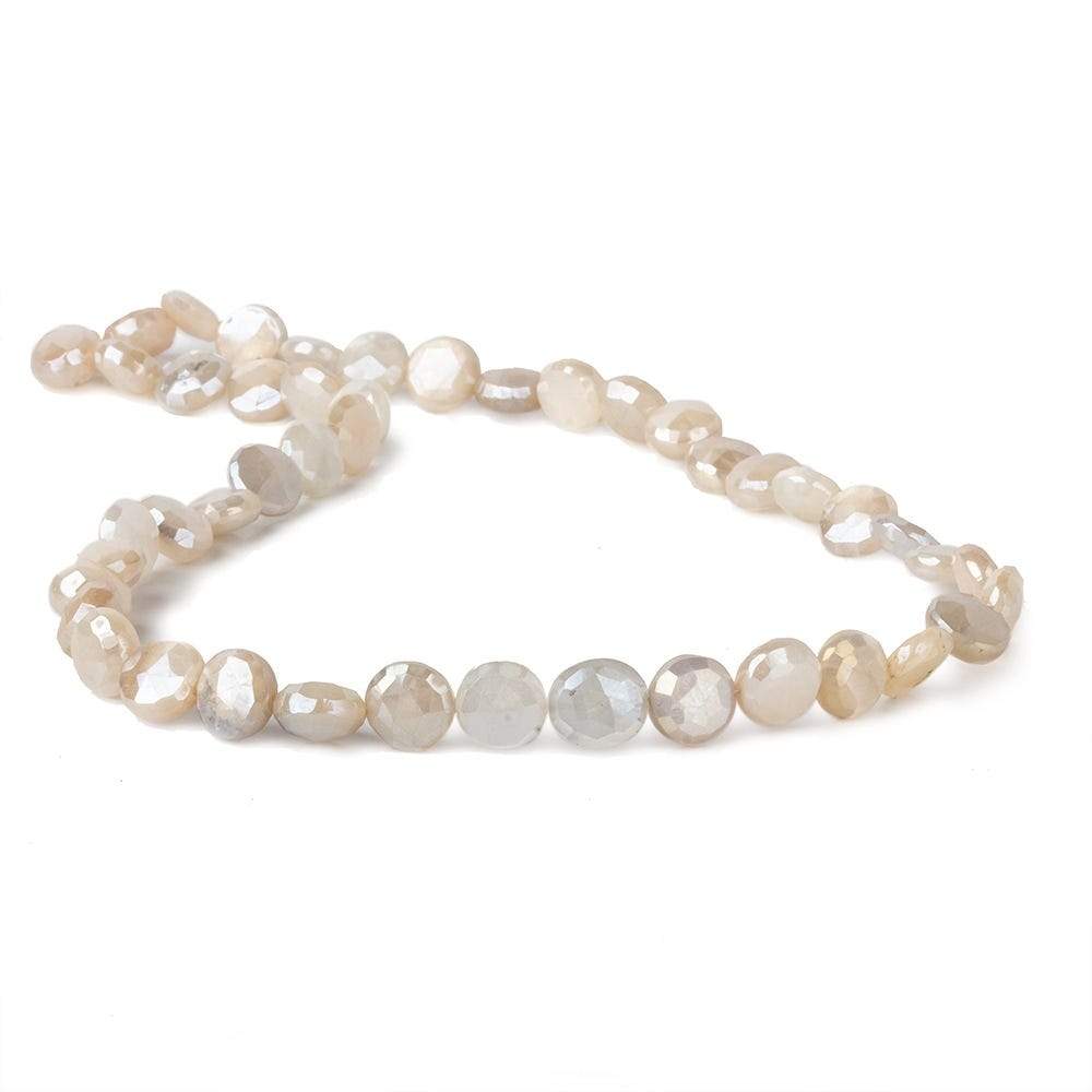 7-8.5mm Mystic Light Off White Moonstone faceted coins 14 inch 42 beads