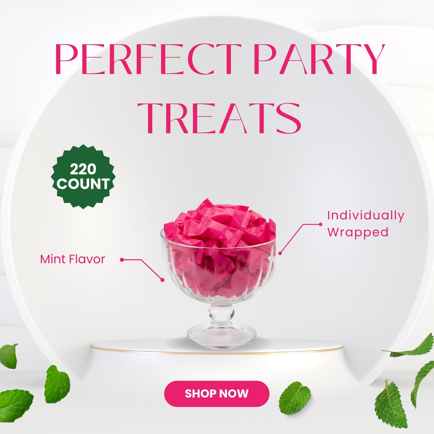220ct Hot Pink Buttermints Individually Wrapped – Bulk Soft Butter Mints for Weddings, Baby Showers, Candy Buffets, Party Favors & Events