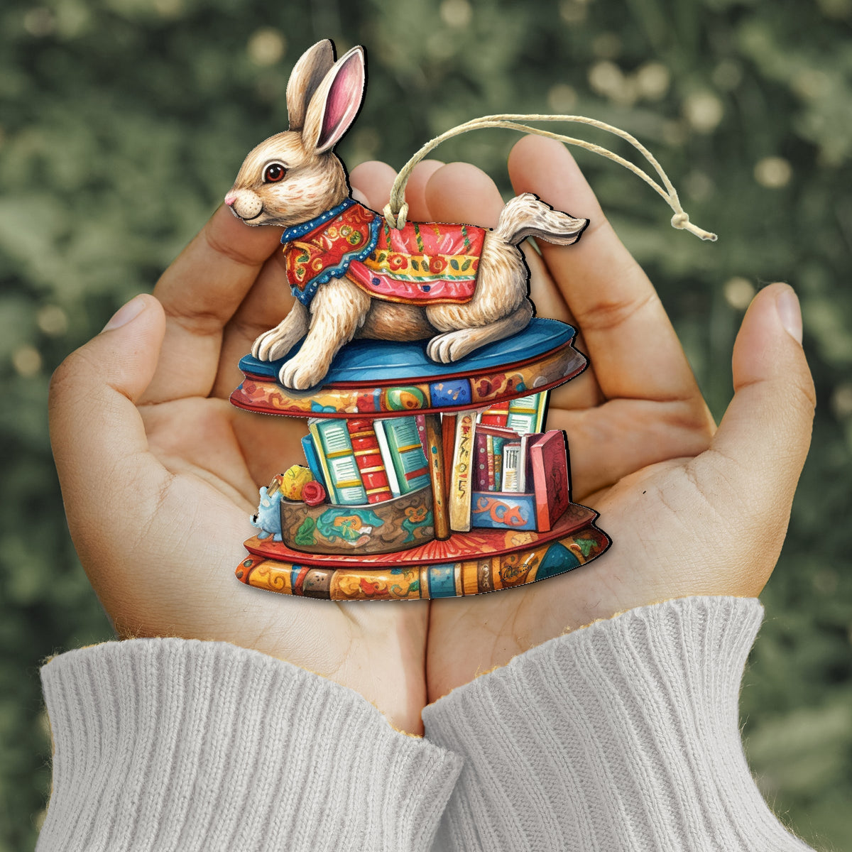 Carousel Bunny with Books Wooden Ornaments by G. Debrekht - Christmas Decor - 8100195-2