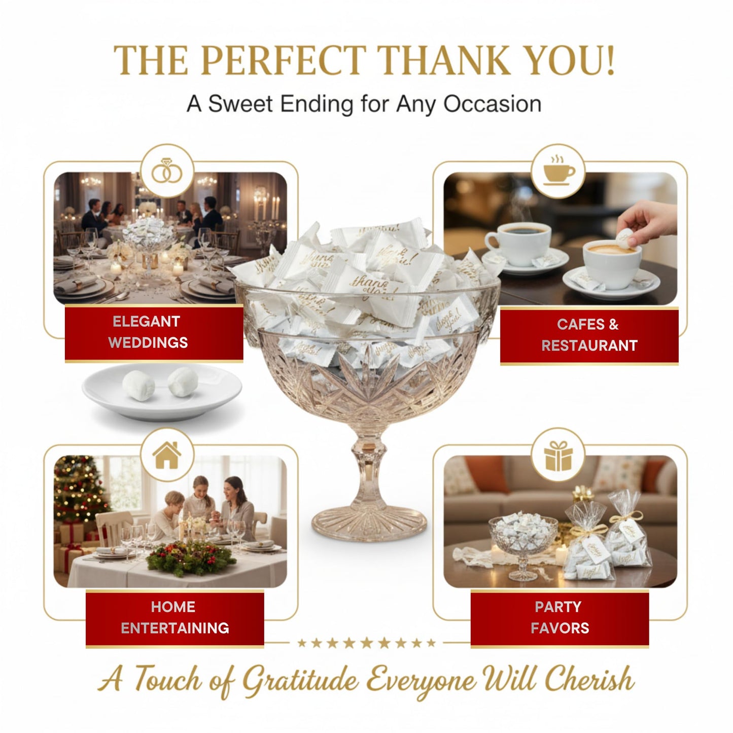 220ct Thank You Buttermints Individually Wrapped – White & Gold Wedding Mints Bulk for Candy Buffet, Party Favors, Bridal Shower & Reception Candy