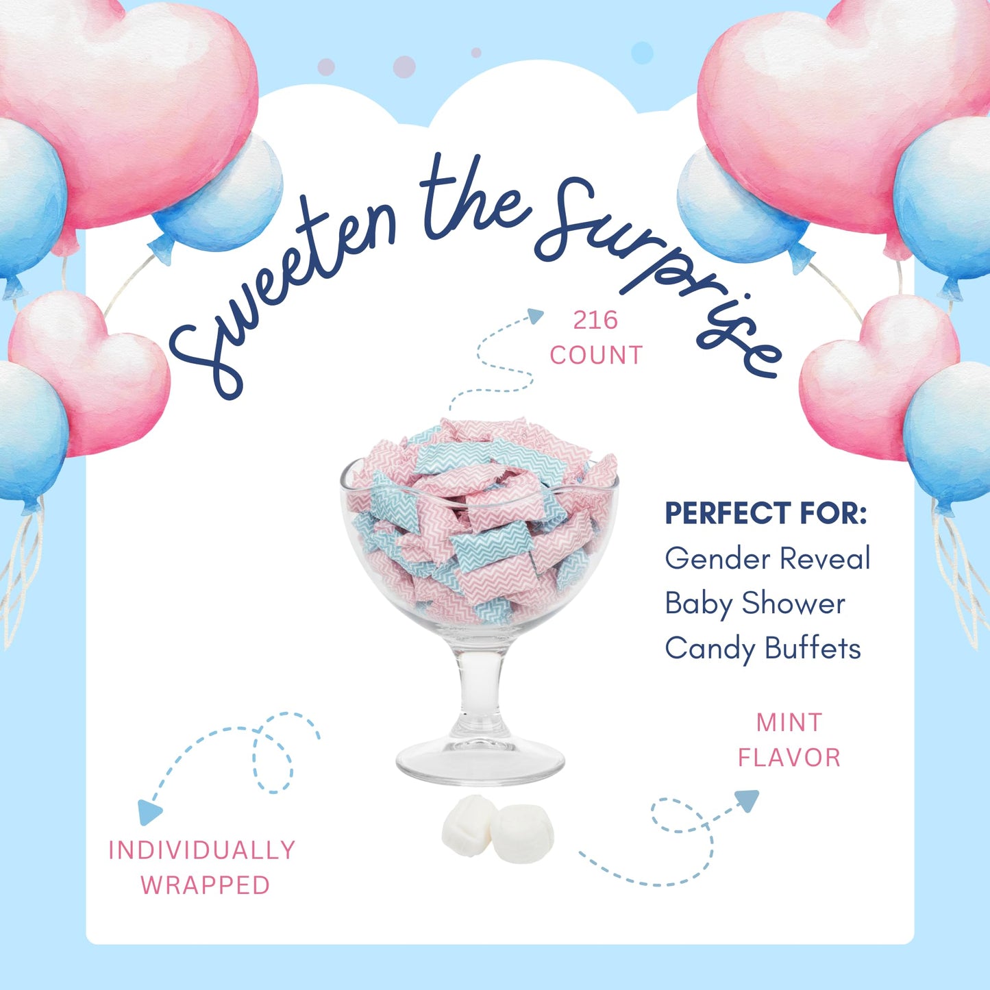 220ct Pink & Blue Buttermints Individually Wrapped – Gender Reveal Candy, Baby Shower Favors, Party Sweets & Candy Buffet Bulk