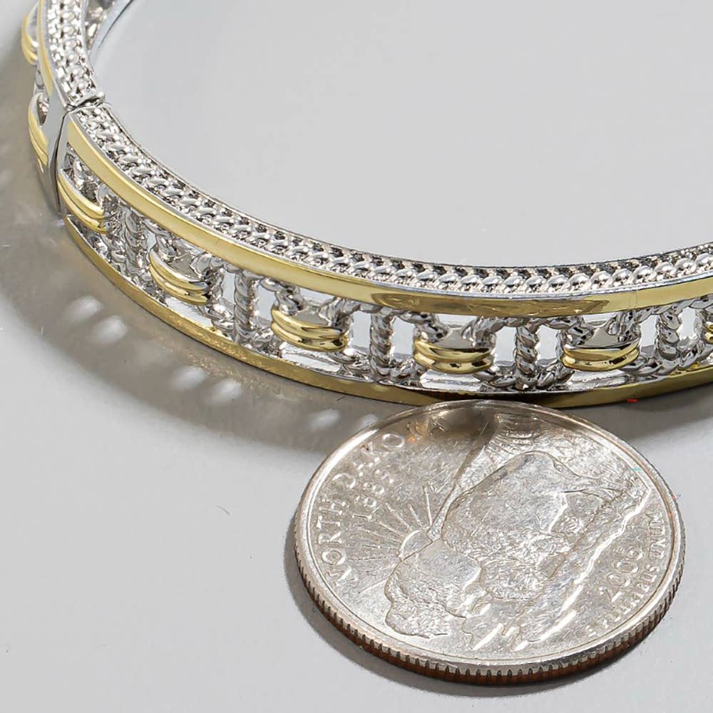 The Looks by Fame Gold Plated 2 Tone Clover Hinge Bangle Bracelet