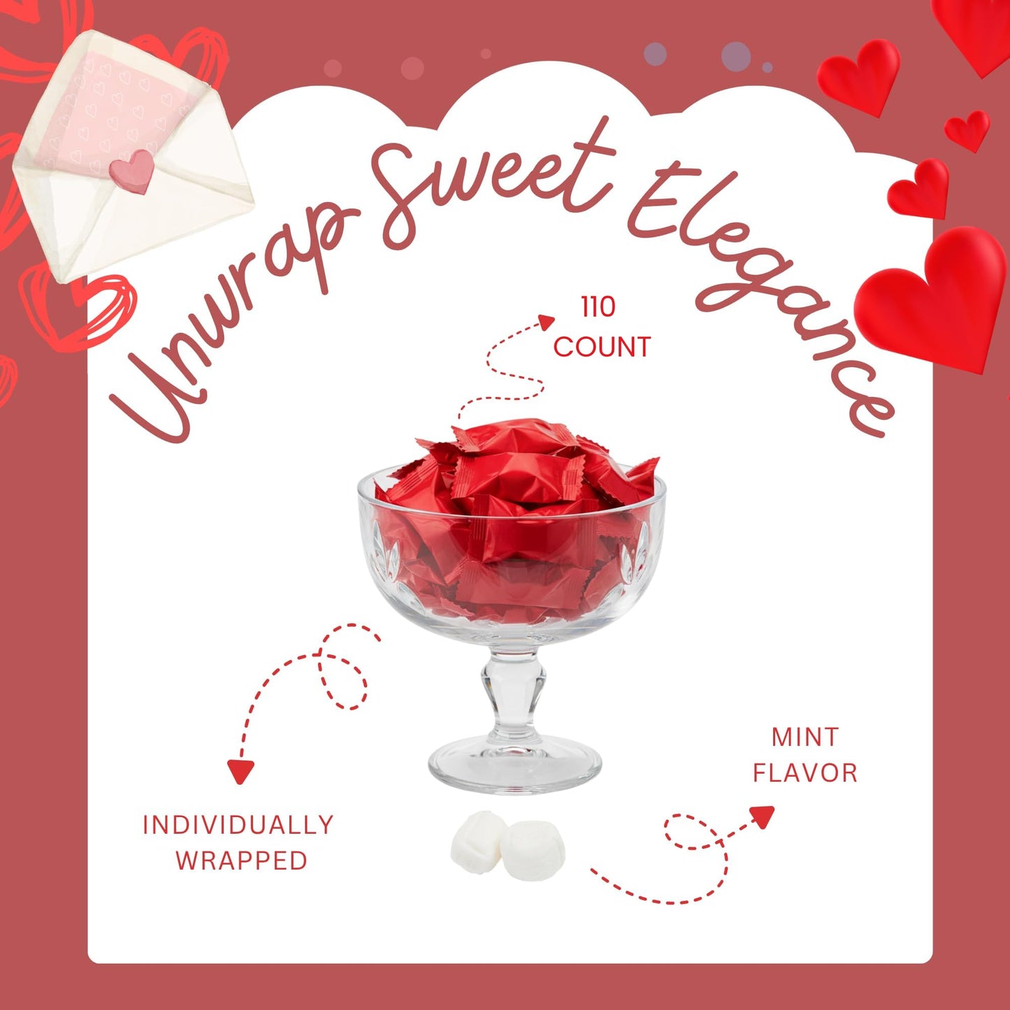 110ct Red Buttermints Individually Wrapped – Soft Dinner Mints Bulk for Valentine’s Day, Christmas, Weddings, Candy Buffets & Party Favors | Tree Treasures