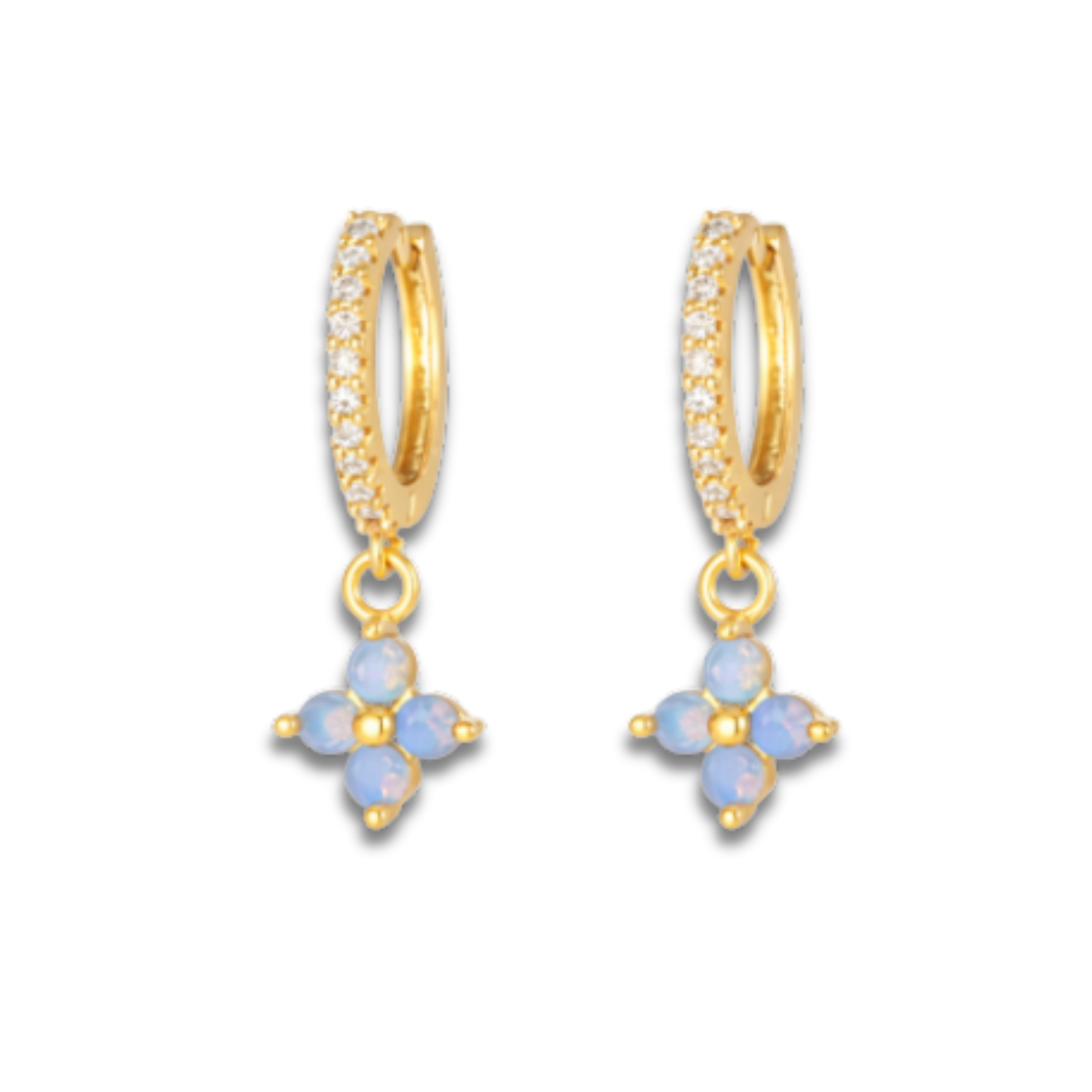 Boucles d'oreilles créoles pendantes Worn West en opale et fleurs