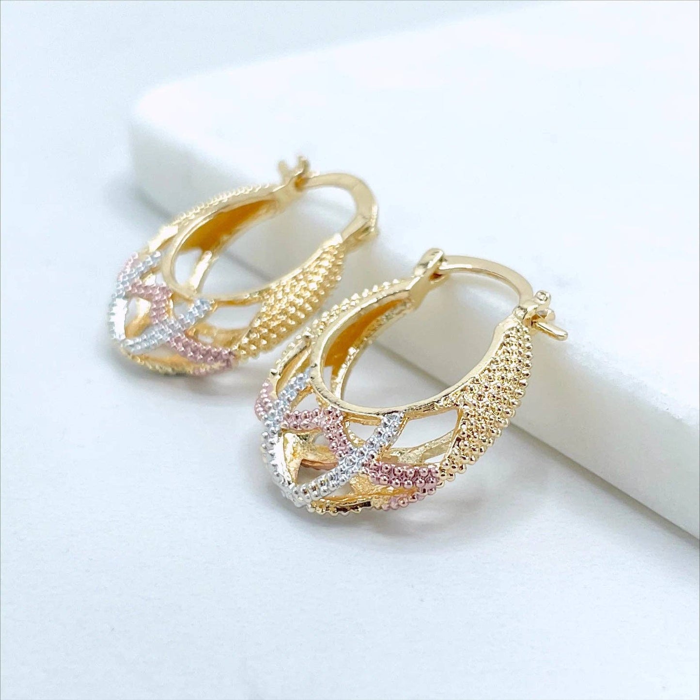 Luxus Accessories 18K Gold Filled Tree Tone 22mm Basket Hoop Earrings