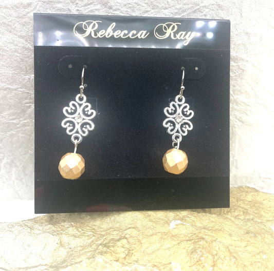 Rebecca Ray Silver Filagree Earring with Matte Gold Bead
