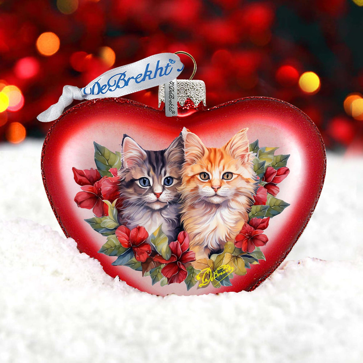 Cute Kittens Heart Glass Ornament by G. Debrekht - Christmas Décor - 753-015