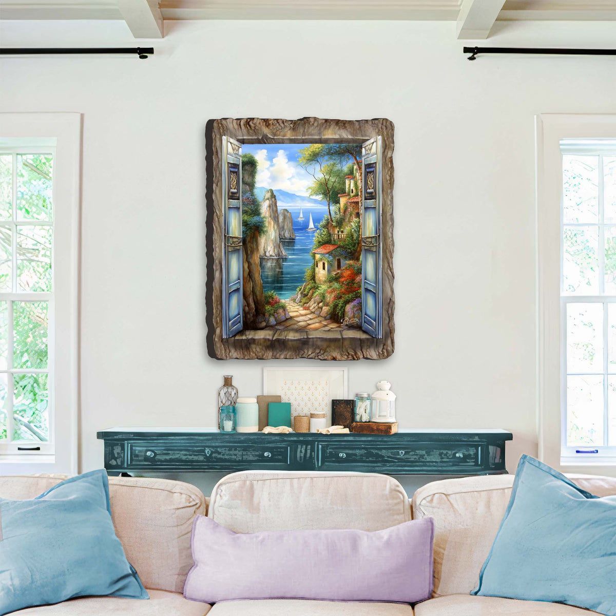 Seaside Town Window Wall Art by G. DeBrekht Coastal Decor - 8492105W