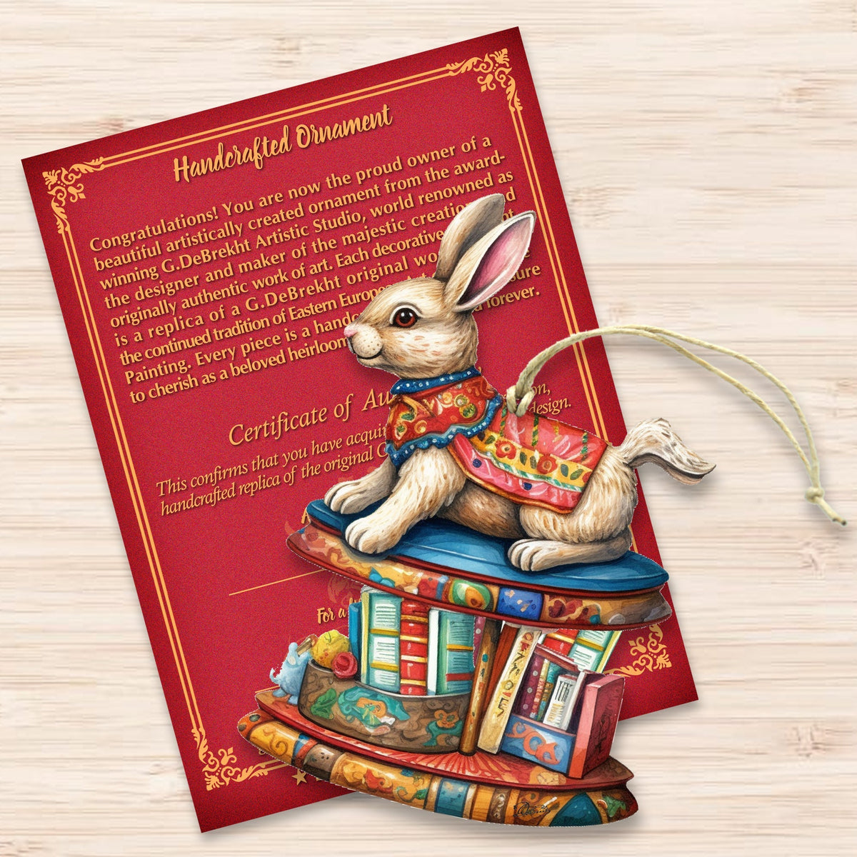 Carousel Bunny with Books Wooden Ornaments by G. Debrekht - Christmas Decor - 8100195-2