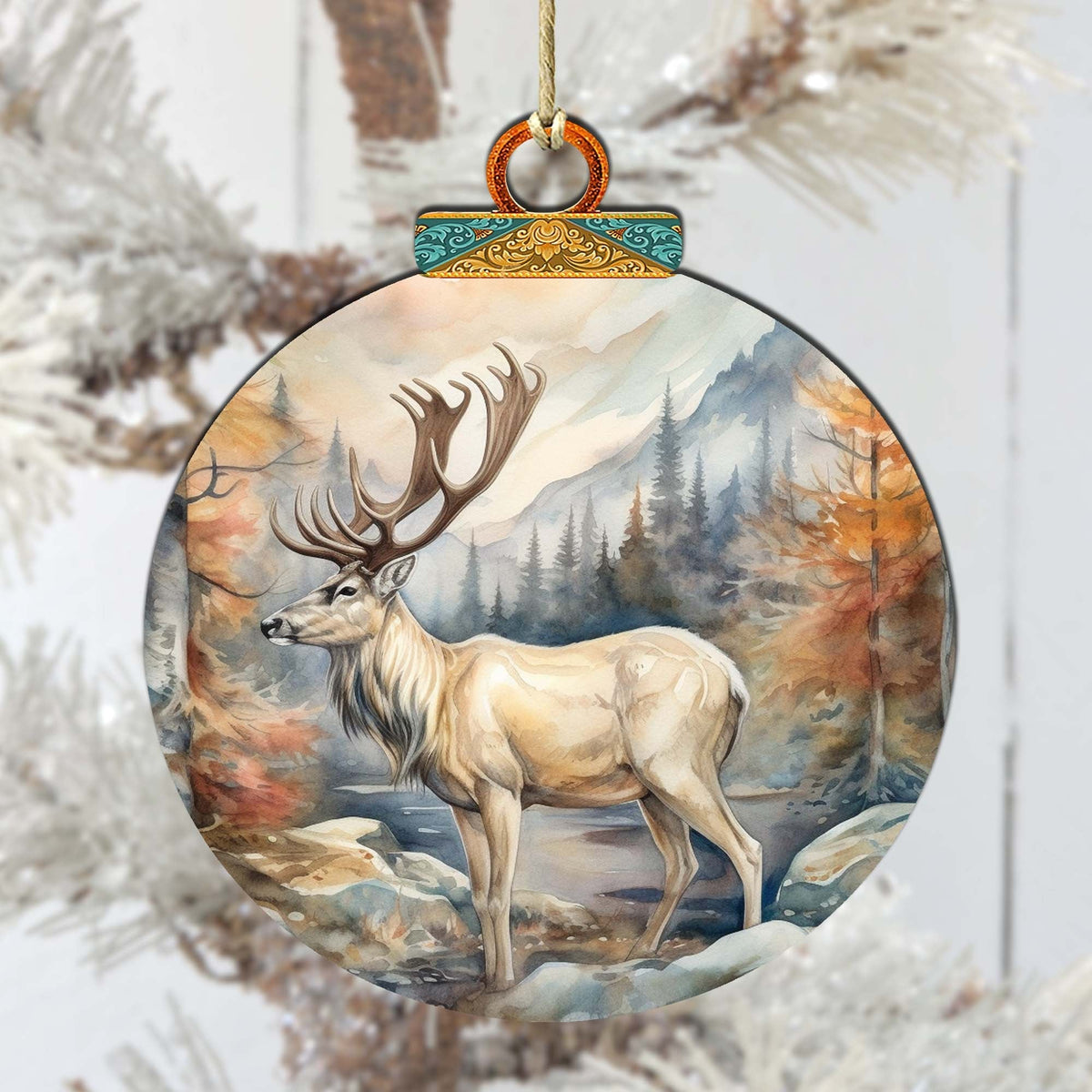 Elk in Alaskan Heights Wooden Ornaments by G.Debrekht - Wildlife Holiday Decor - 870056