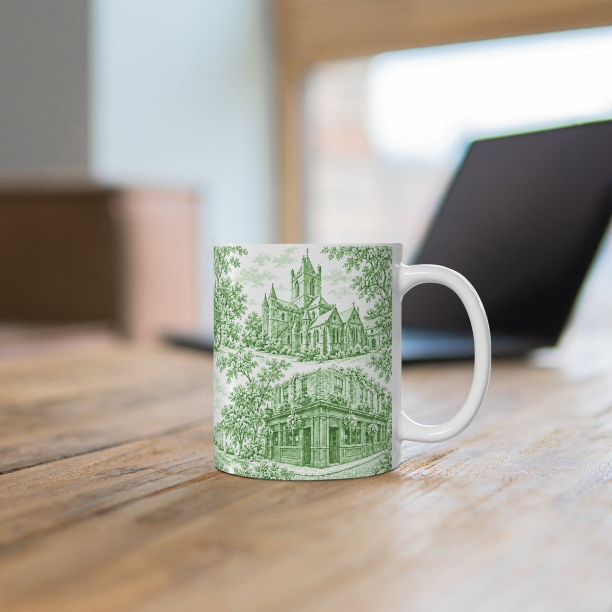 Dublin Green Toile de Jouy Ceramic Mug — Coffee Cup (11oz; Ships from Europe)