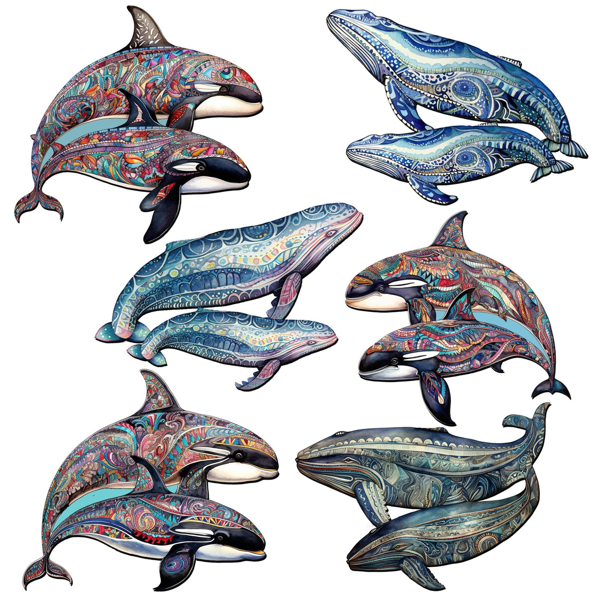 Embracing Whales Decorative Eco Wood Magnets Set of 6 by G. Debrekht - Wildlife Coastal Decor - 8090107G-S6