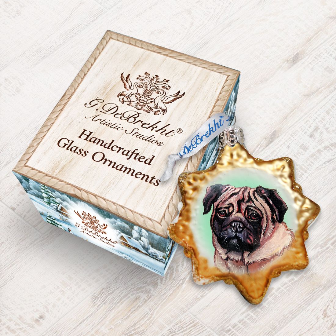 Cute Pug Mercury Glass Ornament by G. DeBrekht - Pets Dog and Cats Décor - 774019