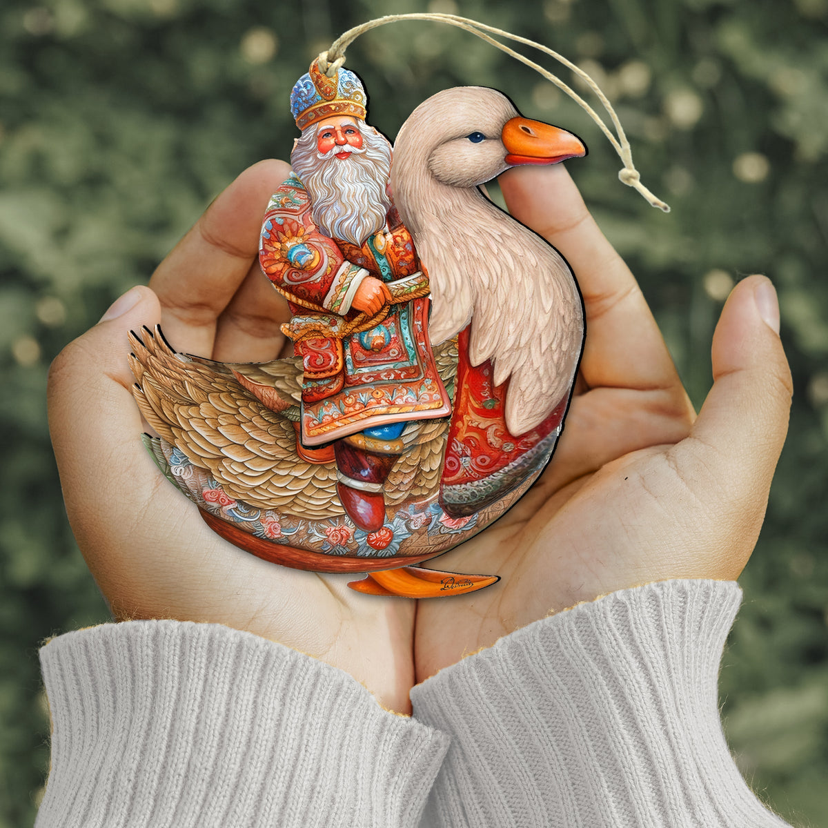 Charming Santa on Goose Wooden Ornaments by G. Debrekht Christmas Santa Snowman Decor - 8611063