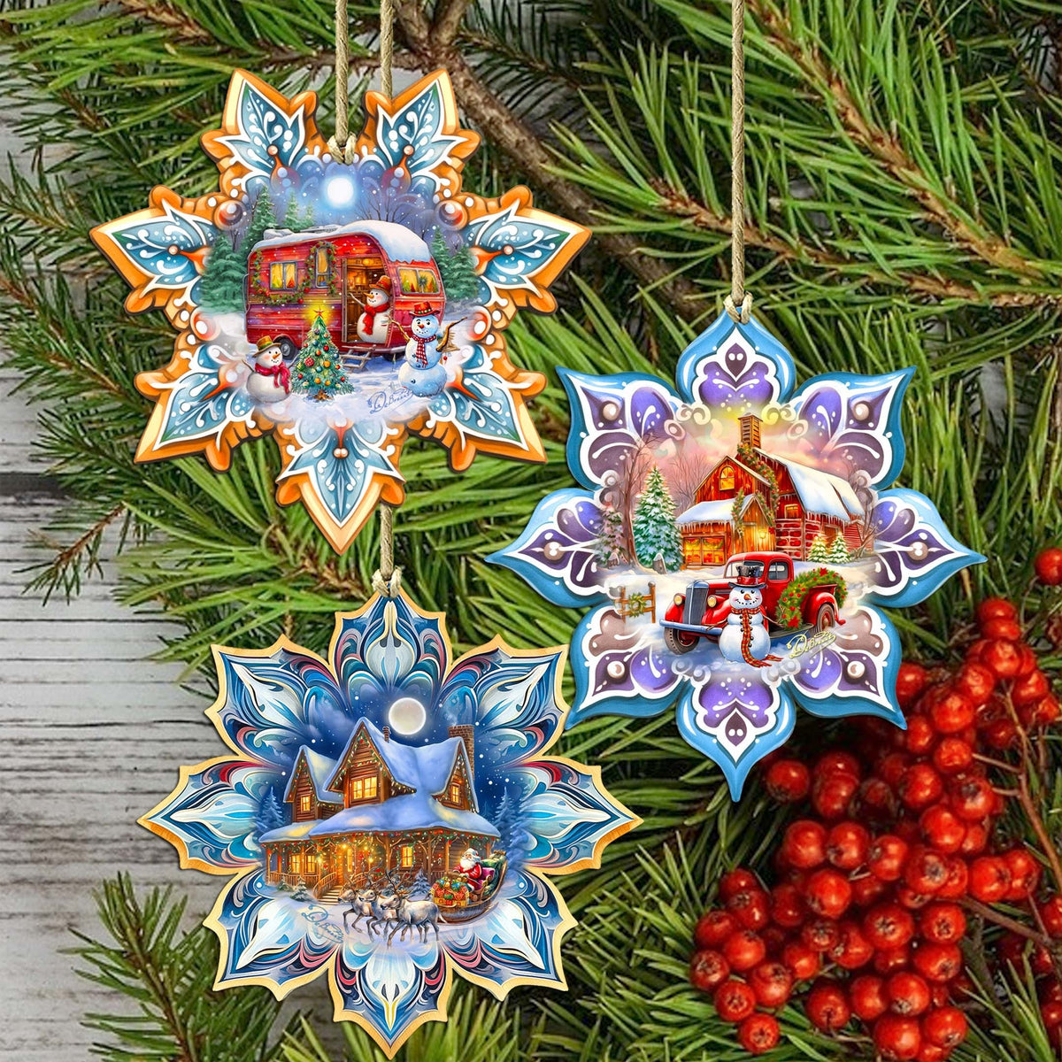 Waiting for Christmas Snowflake Eco Wood Ornaments Set of 3 by G. Debrekht - Christmas Decor - 8090150-S3