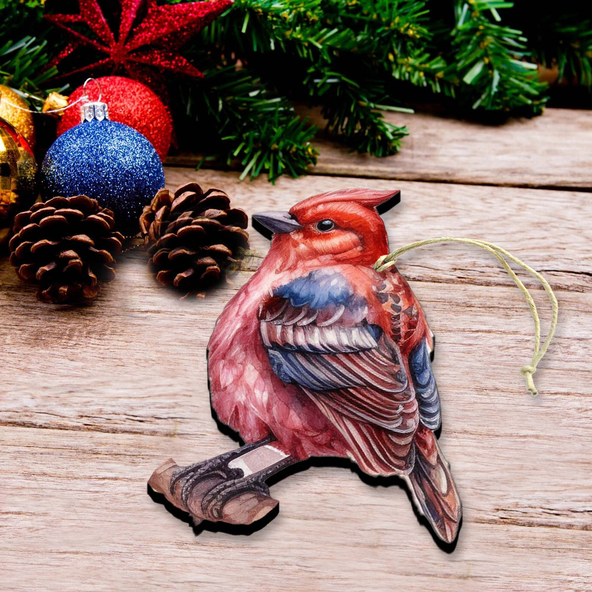 Red Forest Bird Wooden Ornaments by G.Debrekht - Wildlife Holiday Decor - 8710005-1