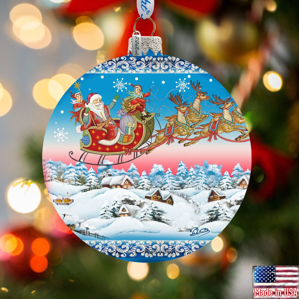 Up-Up and Away Glass Ornament by G. DeBrekht - Christmas Santa Snowman Decor - 71160