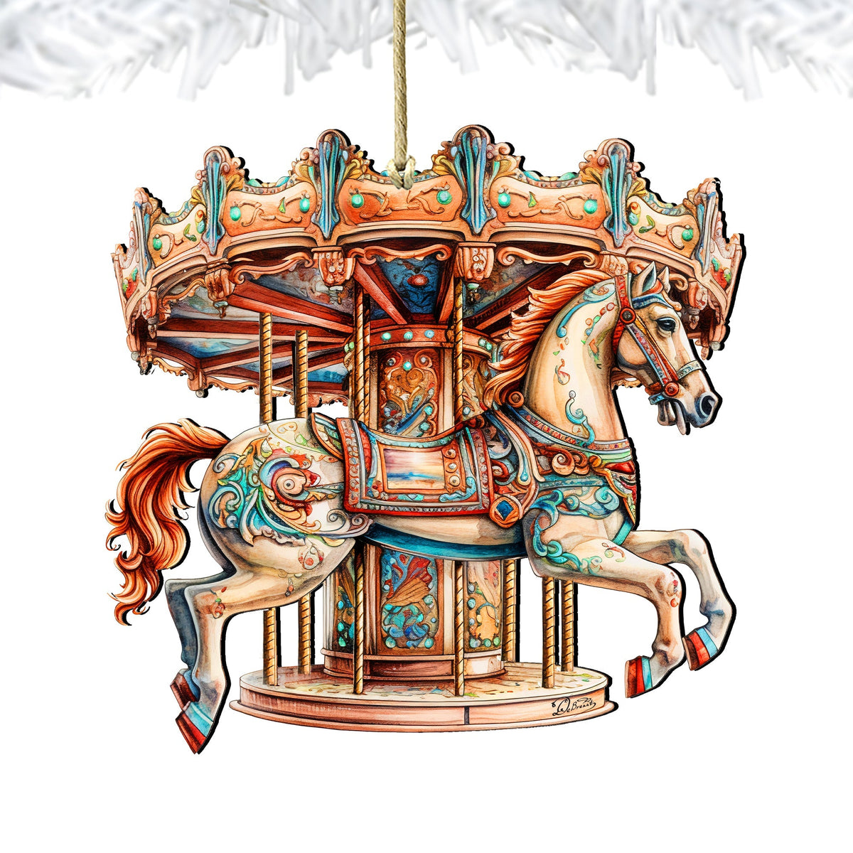 Carousel Horse Wooden Ornaments by G. Debrekht Christmas Decor - 8611027