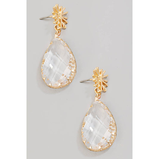 The Looks by Fame Large Faceted Tear Rhinestone Dangle Earrings