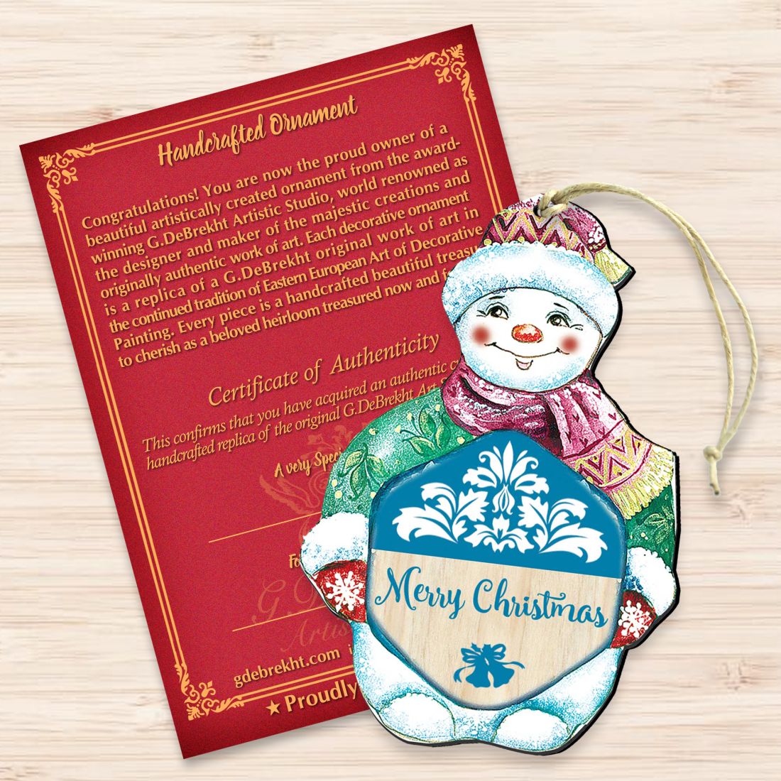 Merry Christmas Snowman Wooden Ornaments by G. DeBrekht - Christmas Santa Snowman Decor - 8116101-MC
