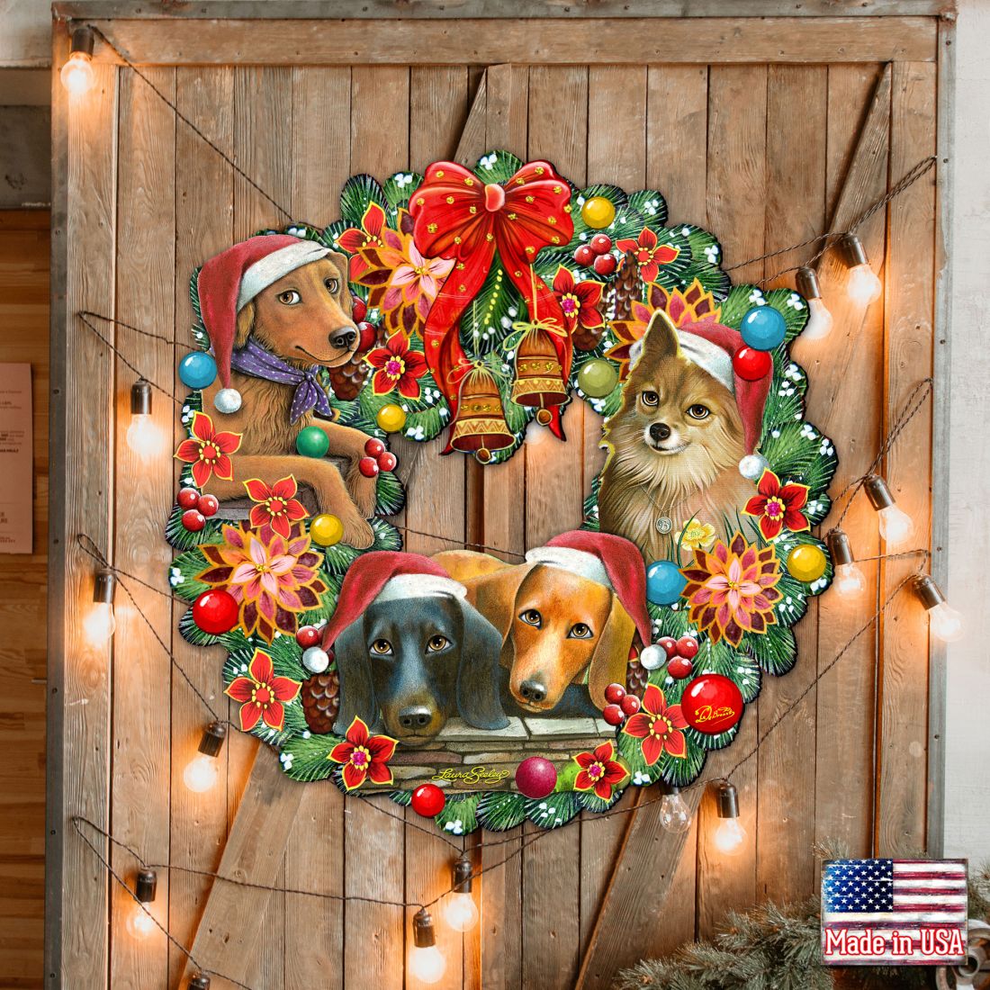 Christmas Friends Puppy Door Wreath by G. DeBrekht and L. Seeley - Pets Dog and Cats Decor - 8185307-6H-SL