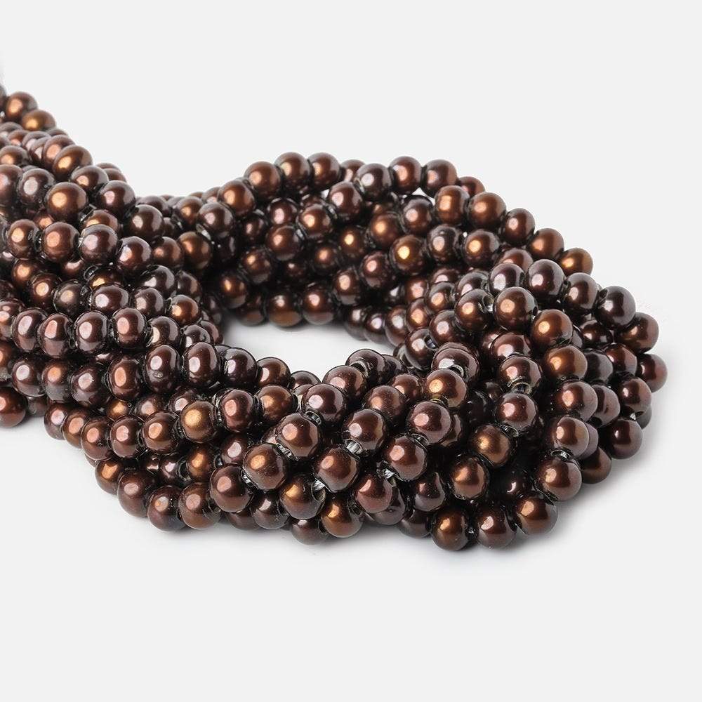 7mm - 8mm Chocolate Off Round Large Hole Pearls 2.5mm inside diameter, 15 inch, 30 pieces