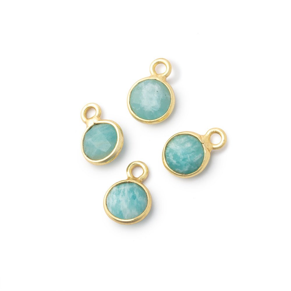 7mm Bezel Set Amazonite Faceted Coin Set of 4 Pendants