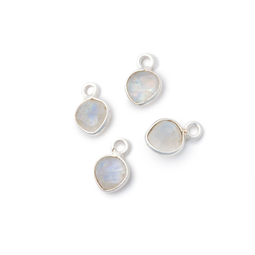 7mm Bezel Set Rainbow Moonstone Faceted Heart Set of 4 Pendants